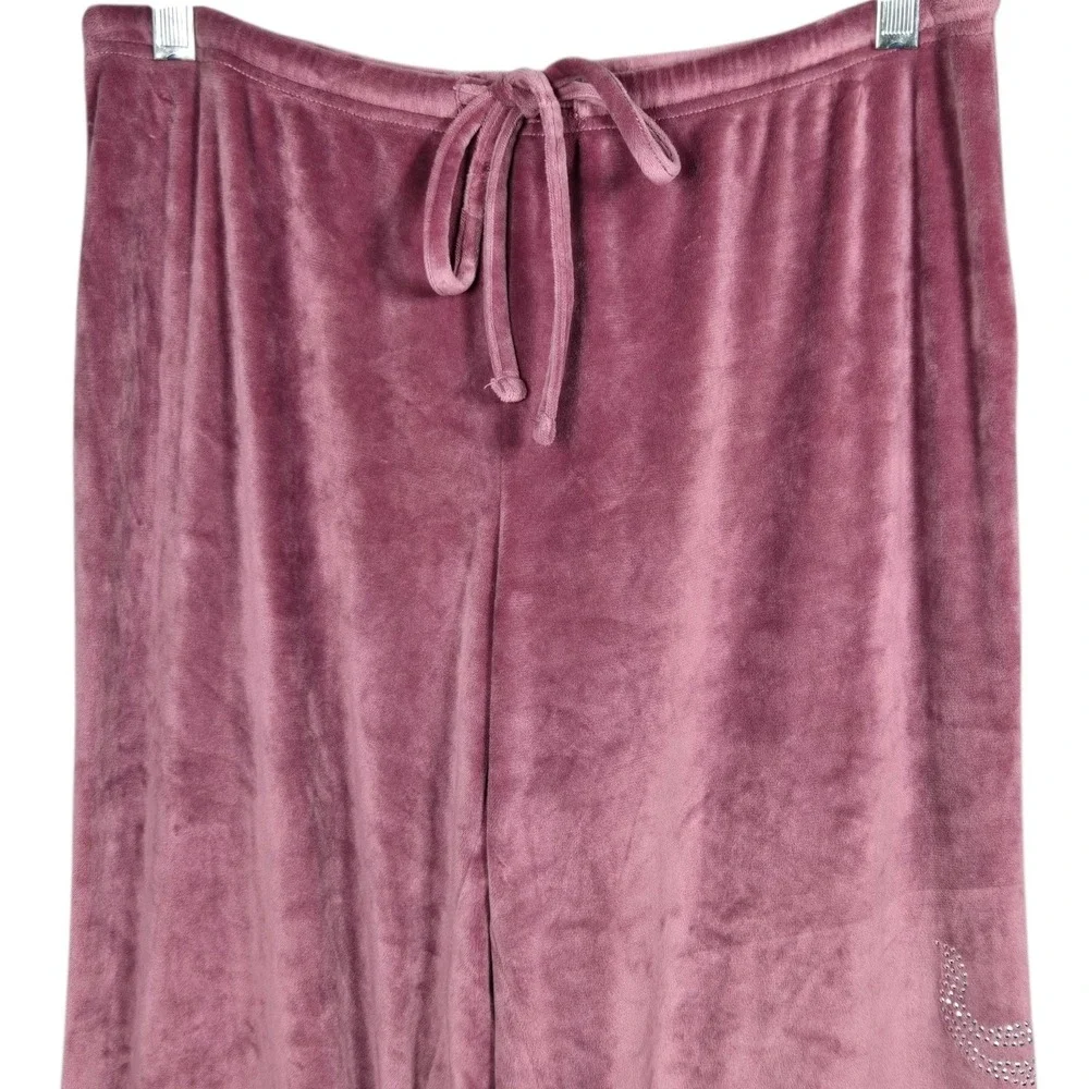 Juicy Couture Sleep Pant Womens Medium Pink Velour Rhinestone Logo Pajama Lounge